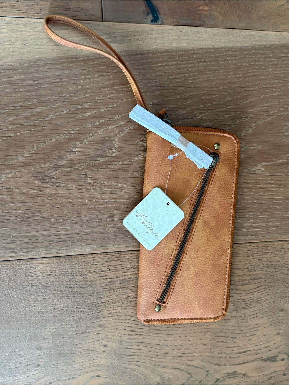Free People Tan Leather Wristlet Clutch